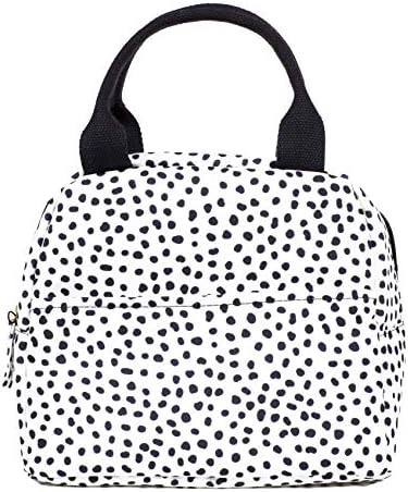  Teel Mill & Co Insulated Lunch Tote Bag For Women, Large Capacity Cooler Lunch Box, Cute Lunch Bag For Adults, Mini Cooler With Zipper Closure, Pockets, And Sturdy Handles (Black Dots)
