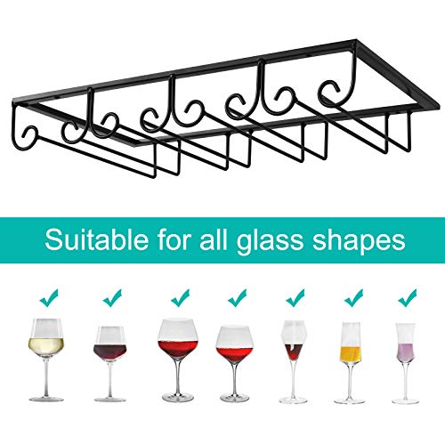  MOCOUM Under Cabinet Wine Glass Rack Stemware Rack, Wine Glasses Hanger Rack Wire Wine Glass Holder Storage Hanger For Cabinet Kitchen Bar (Black, 4 Rows 2 Pack)
