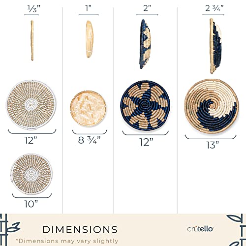  Coastal Wall Decor - Set Of 5 Wicker Wall Baskets, Blue Basket Wall Decor Set, Boho Seagrass Wall Decor - Wave, Stars, Sunburst Pattern