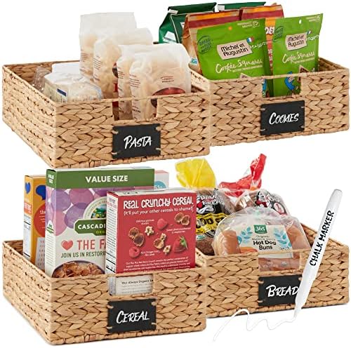 Best Choice Products Antry Baskets Set Of 2 16x12in Water Hyacinth Storage Baskets, Woven Wicker Kitchen Organizers With Handles W/Chalkboard Label Chalk Marker - Natural