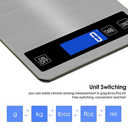  Digital Kitchen Scale 22lb/10kg Rechargeable Food Kitchen Scale With 0.04oz/1g Division, Touch Sensor, Back-Lit LCD, Stainless Steel Electric Cooking Scale With Tare & Auto Off Function (Silver)