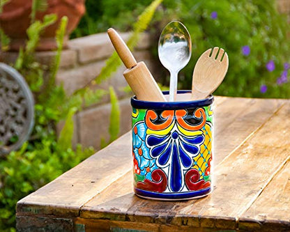  Ceramic Large Utensil Holder Spatula Crock Kitchen Counter Organizer Mexican Pottery Utensils Tools Caddy Spoon Rest White Ceramic (Cobalt Large (7.5"H X 6"W))