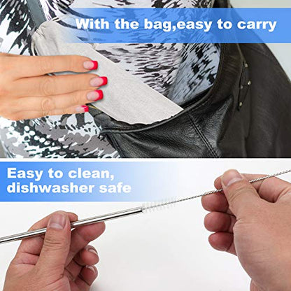  Set Of 20 10.5" Reusable Stainless Steel Straws Bent Reusable Straws With 20 Silicone Tips 5 Cleaning Brush 1 Travel Case Eco Friendly Extra Long Metal Straws Drinking For 20 24 30 Oz Tumbler