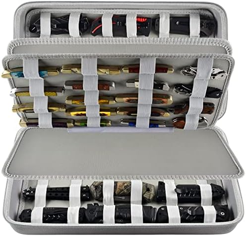  Knife Display Case For 66+ Pocket Knives. Folding Knife Holder, Butterfly Knives Storage Organizer, Knives Roll Collection Pouch Carrier Bag For Survival Tactical Outdoor For EDC Mini Knife (Box Only)