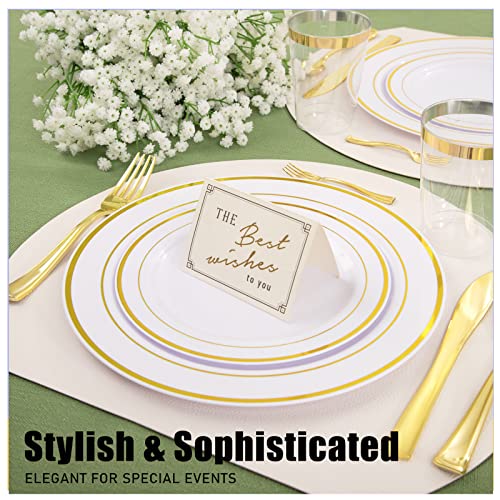  180 Pieces Disposable Plastic Gold Silverware Cutlery - Plastic Flatware Set 60 Forks, 60 Knives And 60 Spoons - Heavy Duty Gold Plastic Cutlery - Gold Utensils For Party, Wedding,Birthday