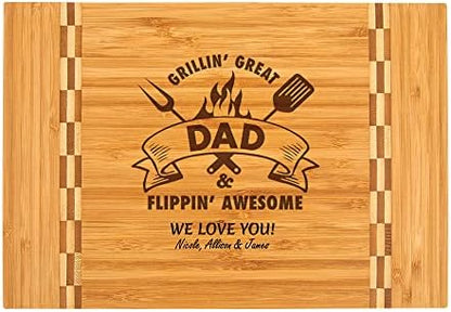  Dad Gift – PERSONALIZED Bamboo Cutting Board Custom Engraved Grillin Great Flippin Awesome Fathers Day Birthday Christmas Gift For Daddy Best Dad Ever Poppop Pops Gifts From Kids Children (11.5x13.5)