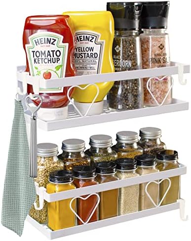  Magnetic Spice Rack, Large Black (2-Pack) - Magnetic Shelf For Spice Storage, Magnetic Spice Rack For Refrigerator, Oven, Etc. | Premium Magnetic Fridge Organizer - Spice Organizer With Free Hooks