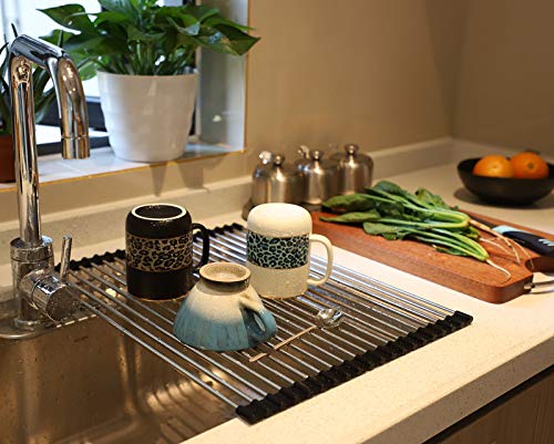  Roll Up Dish Drying Rack Over The Sink Dish Drying Rack Dish Racks For Kitchen Counter Dish Rack Over Sink Camper Accessories Dish Drying Rack (Black, 13.8''Wx17.7''L)