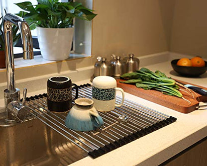  Roll Up Dish Drying Rack Over The Sink Dish Drying Rack Dish Racks For Kitchen Counter Dish Rack Over Sink Camper Accessories Dish Drying Rack (Black, 13.8''Wx17.7''L)