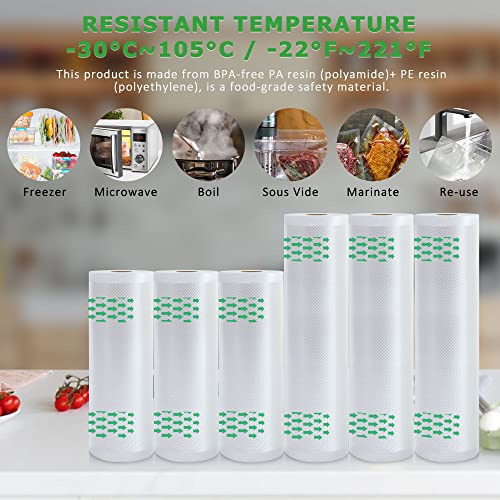  Anysea Vacuum Sealer Bags Rolls: 3 Packs 8" X16.5' And 3 Packs 11" X16.5' Food Sealer Saver Bags, Freezer Bags, Great For Vac Storage Or Sous Vide Cooking
