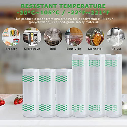  Anysea Vacuum Sealer Bags Rolls: 3 Packs 8" X16.5' And 3 Packs 11" X16.5' Food Sealer Saver Bags, Freezer Bags, Great For Vac Storage Or Sous Vide Cooking