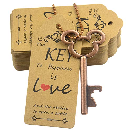  52pcs Vintage Skeleton Key Bottle Opener Party Favor Wedding Favor Guest Souvenir Gift Set With Escort Thank You Tag Card And Keychain (Antique Copper)