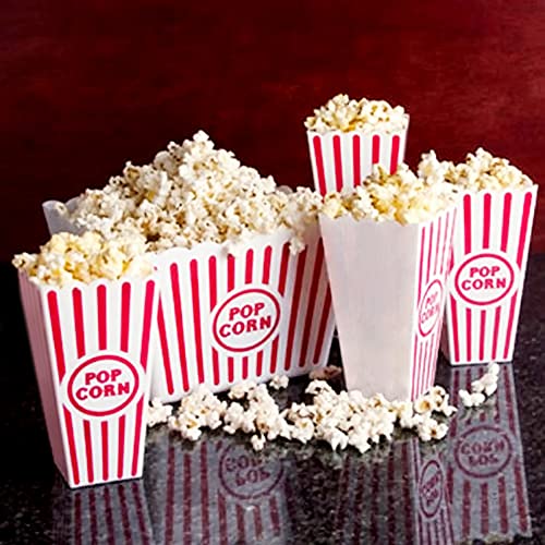  Stic Red White Striped Classic Popcorn Containers For Movie Night - 7.8 Inch Tall X 3.8 Inch Square (4 Pack)