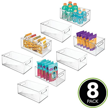  MDesign Deep Plastic Kitchen Storage Organizer Container Bin For Pantry, Cabinet, Cupboard, Shelves, Fridge, Or Freezer - Holds Dry Goods, Sauces, Condiments, Drinks, Ligne Collection, 8 Pack, Clear