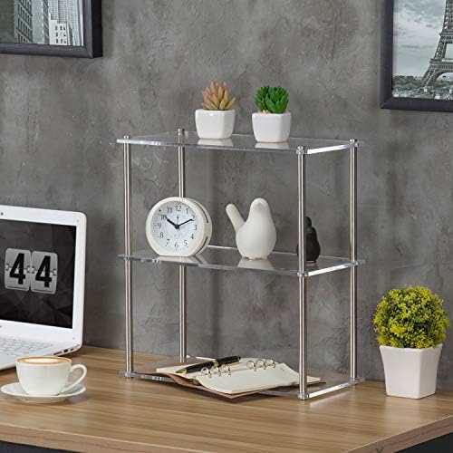  MyGift 3 Tier Clear Acrylic And Metal Tabletop Decorative Display Stand Desktop Corner Shelf, Tiered Bathroom Vanity Cosmetic Makeup Organization Shelves