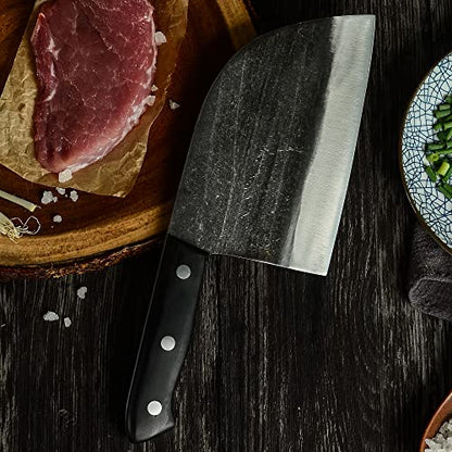  Handmade Forged Camping Chef Knife Full Tang Butcher Knife Outdoor Meat Vegetable Knives For BBQ Hunting With Leather Sheath