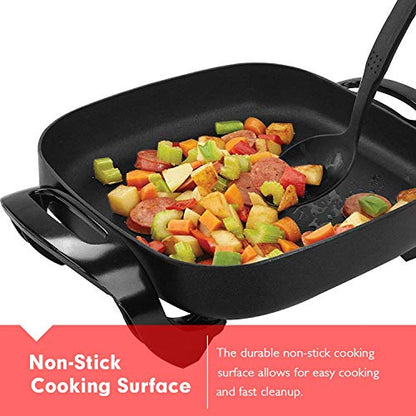  Aynel 12 X 12 Inch Nonstick Ceramic Electric Skillet With Glass Lid, Aluminum Body, 1400-Watts, Adjustable Temperature Controller Goes Up To 460 Degrees For Fry, Bake, Steam Or Simmer, Easy To Clean