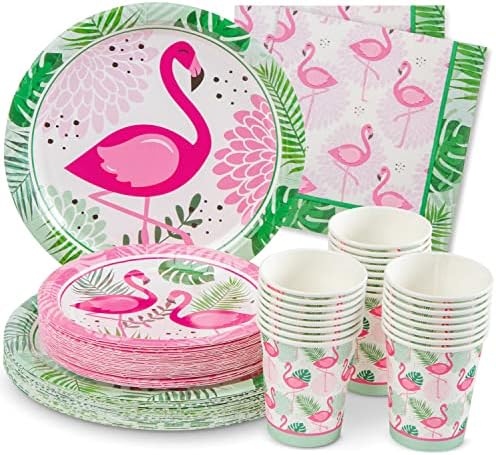  Flamingo Party Supplies -Service For 24- Flamingo Plates (7 And 9 Inch), Paper Napkins And Party Cups - Disposable Flamingo Birthday Party Supplies, Flamingo Bachelorette Party