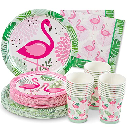  Flamingo Party Supplies -Service For 24- Flamingo Plates (7 And 9 Inch), Paper Napkins And Party Cups - Disposable Flamingo Birthday Party Supplies, Flamingo Bachelorette Party