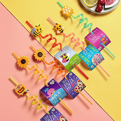  24 Bee Party Favors Bee Sunflower Honey Drinking Straws Goodie Gifts For Kids Birthday Party Supplies With 2 PCS Cleaning Brushes