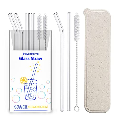  4-Pack Reusable Glass Straw With Travel Case,Size 8.5''x10 MM,Including 2 Straight And 2 Bent With 2 Cleaning Brush- Perfect For Smoothies, Tea, Juice