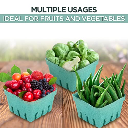  [44 Pack] Quart Green Molded Pulp Fiber Berry Basket Produce Vented Container For Fruit And Vegetable, Farmer Market, Grocery Stores And Backyard Party