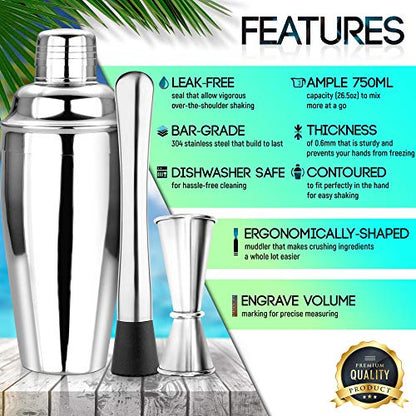  Cocktail Shaker Set Bartender Kit With Stand And Bar Mat | Essential Bar Accessories And Barware For The Home Bar Kit I Mixology Bartending Kit And Drink Mixing Tools