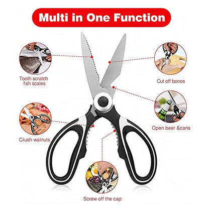  Heavy Duty Kitchen Shears With Protective Sheath Kitchen Meat Scissors, Dishwasher Safe Cooking Scissors, Food Scissors For Chicken, Poultry, Fish, Herbs, Black+White