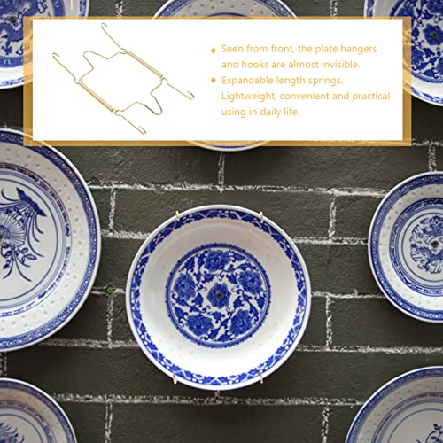  4pcs Wall Plate Hangers Gold Spring Dish Hooks Wire Plate Hook Holder Invisible Plate Hanger Decorative Dish Holder With Hooks For Home Wall Ornament