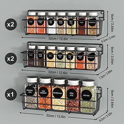  Mystozer 5 Pack Spice Rack Seasoning Organizer Wall Mount, Hanging Spice Organizer Shelf For Kitchen Cabinet, Wall, Pantry Door (Jars Are Not Included)