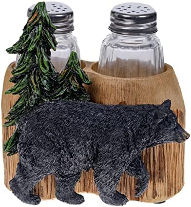  Glass Salt And Pepper Shakers - Deer Antler Salt And Pepper With Holder For Kitchen - Simple Salt And Pepper Shakers With Lids - Rustic Salt And Pepper Caddy Spices And Seasonings Set
