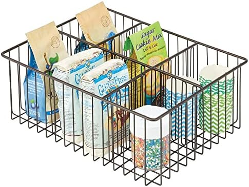  MDesign Farmhouse Decor Metal Wire Food Organizer Storage Bin Baskets For Kitchen Cabinets, Pantry, Bathroom, Laundry Room, Closets, Garage, 6 Sections - Bronze