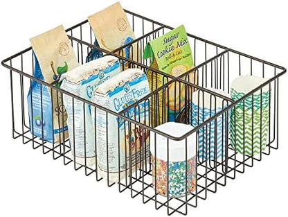  MDesign Farmhouse Decor Metal Wire Food Organizer Storage Bin Baskets For Kitchen Cabinets, Pantry, Bathroom, Laundry Room, Closets, Garage, 6 Sections - Bronze
