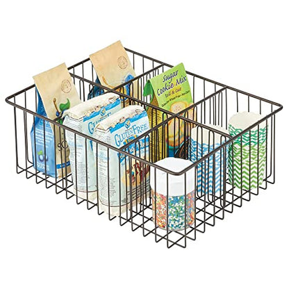  MDesign Farmhouse Decor Metal Wire Food Organizer Storage Bin Baskets For Kitchen Cabinets, Pantry, Bathroom, Laundry Room, Closets, Garage, 6 Sections - Bronze