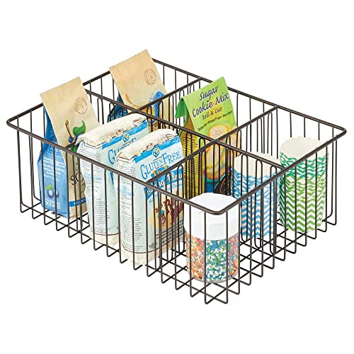  MDesign Farmhouse Decor Metal Wire Food Organizer Storage Bin Baskets For Kitchen Cabinets, Pantry, Bathroom, Laundry Room, Closets, Garage, 6 Sections - Bronze