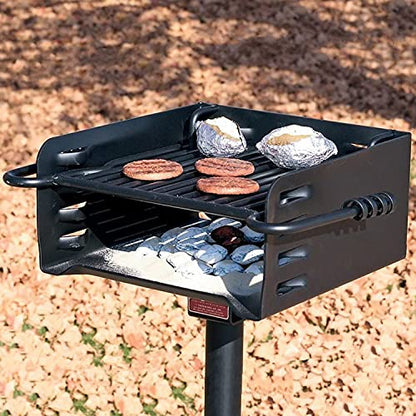  H-16 B6X2 Park Style Heavy Duty Steel Outdoor BBQ Charcoal Grill With Cooking Grate & 360 Degree Swivel Post For Camping Or Backyard, Black