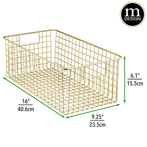  MDesign Metal Wire Food Storage Basket Organizer With Handles For Organizing Kitchen Cabinets, Pantry Shelf, Bathroom, Laundry Room, Closets, Garage - Concerto Collection - 8 Pack - Soft Brass