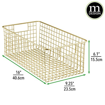  MDesign Metal Wire Food Storage Basket Organizer With Handles For Organizing Kitchen Cabinets, Pantry Shelf, Bathroom, Laundry Room, Closets, Garage - Concerto Collection - 8 Pack - Soft Brass