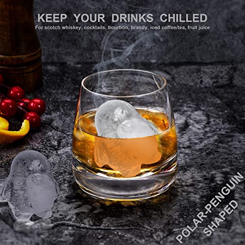  3D Penguin Ice Cube Tray, 2.2" Large Thicked Silicone Fun Shapes Whiskey Ice Mold With Funnel For Cocktails,Bourbon,Brandy, Whiskey Gifts For Men