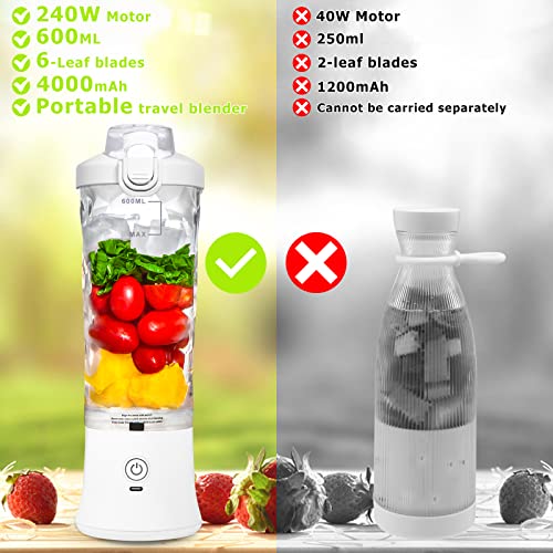  Portable Blender, Personal Size Blender For Shakes And Smoothies With 6 Blades Mini Blender 20 Oz For Kitchen,Home,Travel(White)
