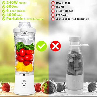  Portable Blender, Personal Size Blender For Shakes And Smoothies With 6 Blades Mini Blender 20 Oz For Kitchen,Home,Travel(White)