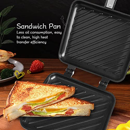  Double Sided Frying Pan,Flat Bottom Nonstick Pan,Non Stick Coating Aluminum Alloy Waffle Maker Pot,with Dual Handles,for Sandwich Breakfast Panini Maker, Double Sided Frying Pan,Flat Bottom Nonst