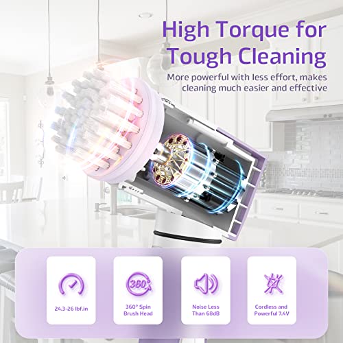  Electric Spin Scrubber Cordless - Electric Cleaning Brush For Bathroom,Power Shower Scrubber Cleaning With LED Display For Tub,Floor,Tile,Window,Kitchen,6 Replaceable Brush Heads,Dual Speed