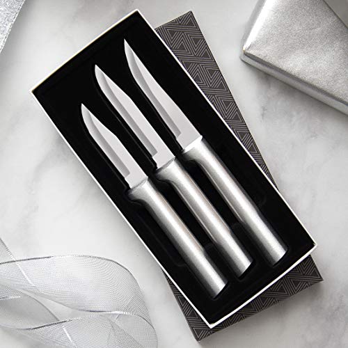 Ada Cutlery - S01 Rada Cutlery Paring Knife Set 3 Knives With Stainless Steel Blades And Brushed Aluminum Made In The USA, 7 1/8", 6 3/4", 6 1/8", Silver Handle