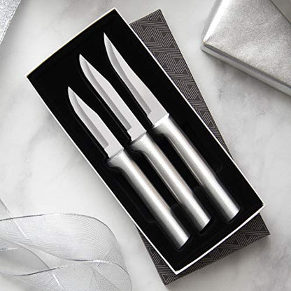  Ada Cutlery - S01 Rada Cutlery Paring Knife Set 3 Knives With Stainless Steel Blades And Brushed Aluminum Made In The USA, 7 1/8", 6 3/4", 6 1/8", Silver Handle