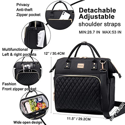 Women's Lunch Bag, Insulated Lunch Box Women For Work, Adults Large Lunch Tote, Leakproof Cooler Reusable Lunch Bag With Side Pockets & Shoulder Strap, Lunch Purse, Picnic Designer