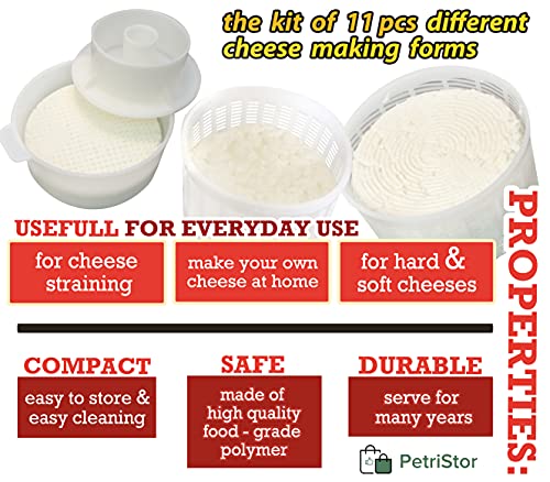  11 Pcs Cheesemaking Kit №2 Butter Punched Сheese Mold Press Strainer Cheese Tofu Press Mold Cheese Making Kit