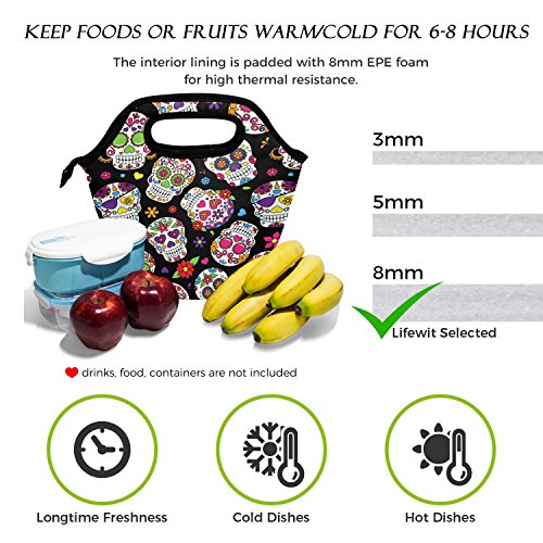  Lunch Bag Sugar Skull Flowers Rose Daisy Insulated Cooler Thermal Lunch Bag Box For Kids School Children Students Girls Boys Mexican Day Of The Dead Skull Love Heart Lunch Box Handbag Woman Man
