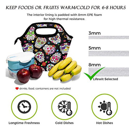  Lunch Bag Sugar Skull Flowers Rose Daisy Insulated Cooler Thermal Lunch Bag Box For Kids School Children Students Girls Boys Mexican Day Of The Dead Skull Love Heart Lunch Box Handbag Woman Man