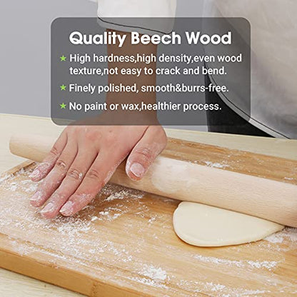  Rench Rolling Pin For Baking 18 Inch - Gifbera Better Wood Beech Dough Roller Baking Utensils For Pizza Bread Pastry Fondant